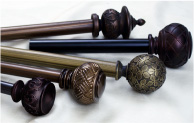decorative drapery hardware pole sets with urn, knob, and ball finials