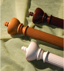 Decorative drapery hardware - wood poles with assorted knobs and urns